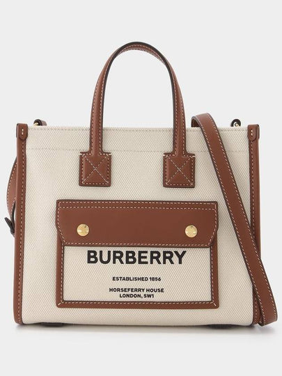 Mini Two-Tone Canvas and Leather Freya Tote Bag Natural Tan - BURBERRY - BALAAN 2