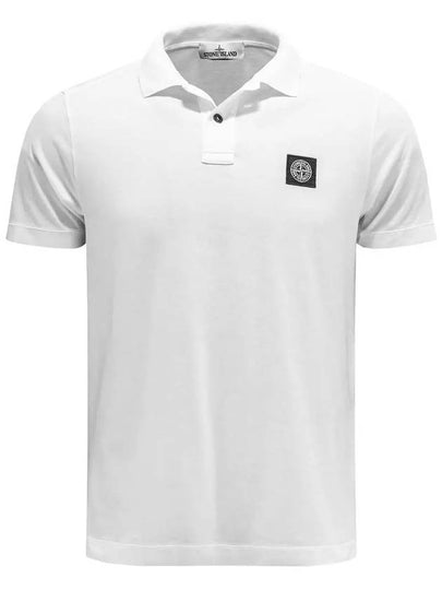 Men's Logo Patch Short Sleeve Cotton Polo Shirt White - STONE ISLAND - BALAAN 2