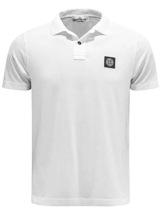 Men's Logo Patch Short Sleeve Cotton Polo Shirt White - STONE ISLAND - BALAAN 2