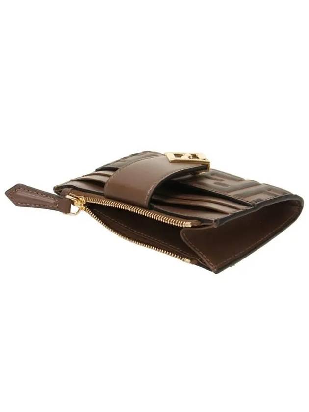 FF Diamond Embossed Logo Zip Card Holder Brown - FENDI - BALAAN 5