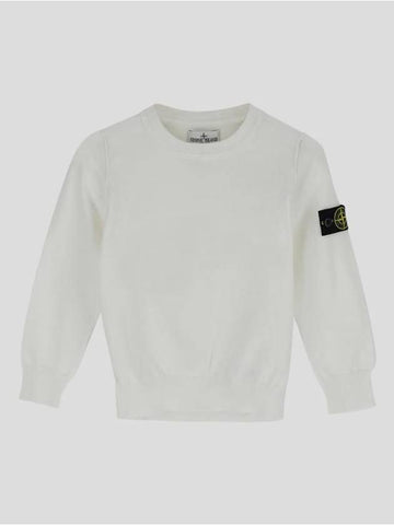 Kids Crew Neck Organic Soft Cotton Knit Top White - STONE ISLAND - BALAAN 1