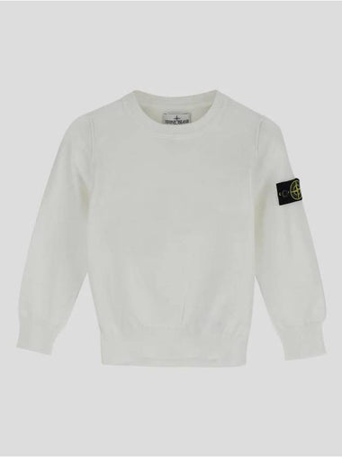 Kids Crew Neck Organic Soft Cotton Knit Top White - STONE ISLAND - BALAAN 1