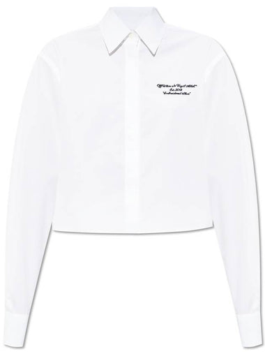 Off-White Short Shirt With Embroidered Logo, Women's, White - OFF WHITE - BALAAN 1