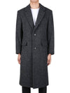 Chevron Pattern Wool Single-Breasted Structured Coat Grey Black - AMI - BALAAN 2