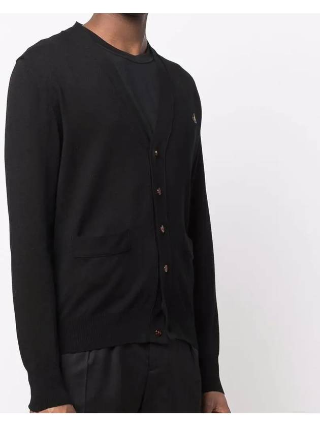 Men's Embroidered Logo Wool Cardigan Black - VIVIENNE WESTWOOD - BALAAN 4