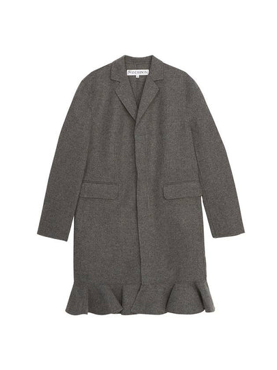 Ruffle Hem Straight Fit Wool Single Coat Grey - JW ANDERSON - BALAAN 2