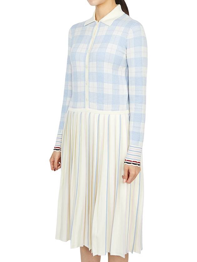 Hairline Check Merino Scalloped Long Dress White - THOM BROWNE - BALAAN 3