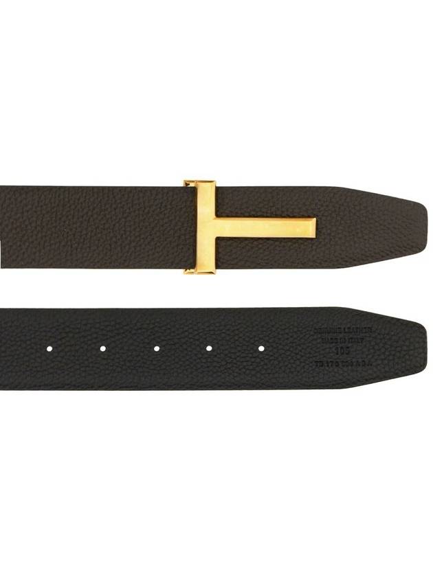 Gold Soft Grain Leather T Icon Belt Brown Black - TOM FORD - BALAAN 3