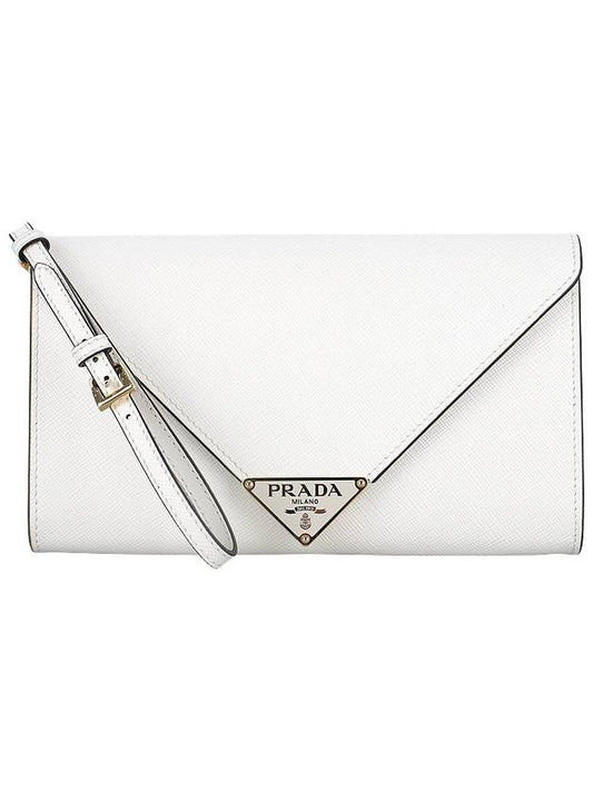 Prad triangle logo saffiano chain clutch bag white - PRADA - 2