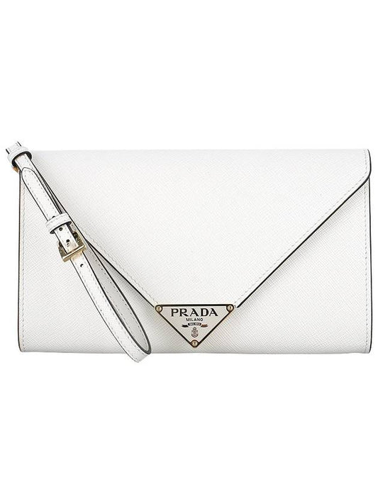 Triangle Logo Saffiano Chain Clutch Bag White - PRADA - BALAAN 2