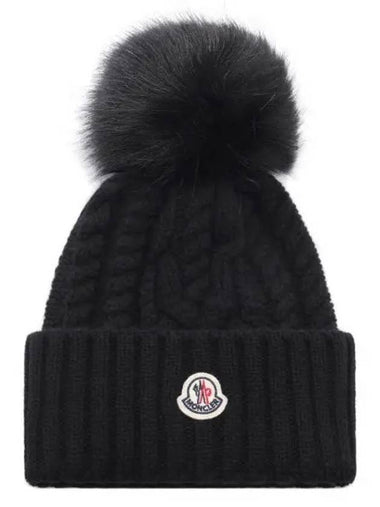 Women s Logo Patch Pom Wool Cashmere Beanie 3B00029 M4506 999 24F 1214701 - MONCLER - BALAAN 1