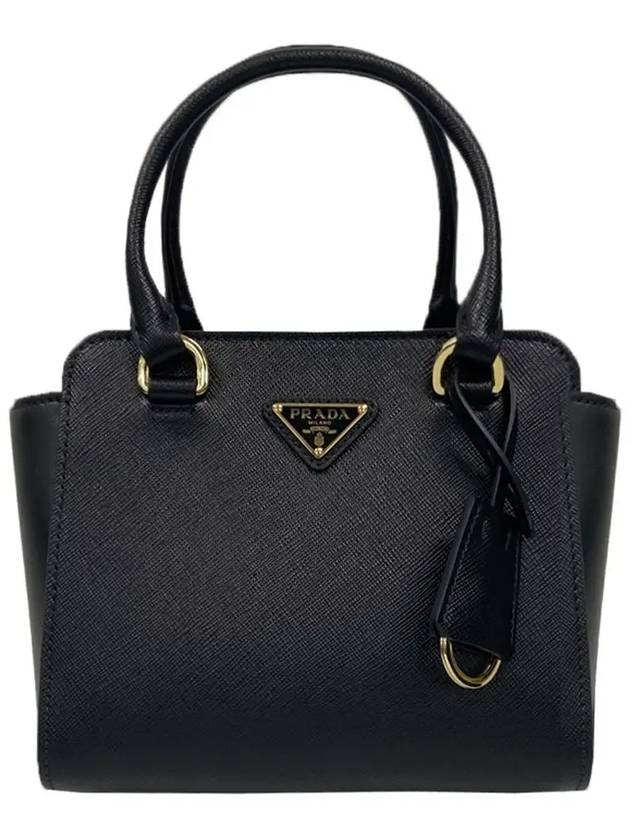 Triangle Logo Saffiano Leather Mini Tote Bag Black - PRADA - BALAAN 3