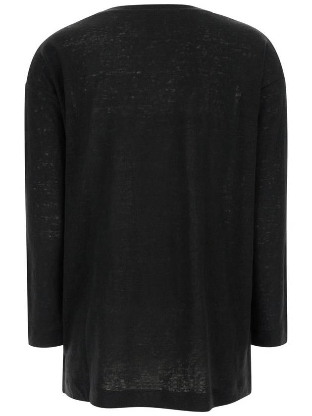 Black Shirt With Boart Neckline In Linen Woman - ALLUDE - BALAAN 2