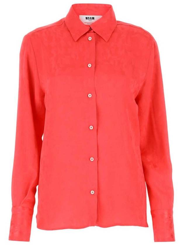 Women's Jacquard Satin Long Sleeve Shirt Ibiscus Pink - MSGM - BALAAN 2