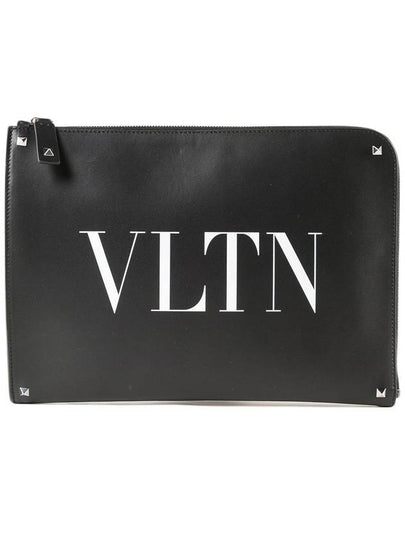 Logo Rockstud Clutch Bag Black - VALENTINO - BALAAN 2