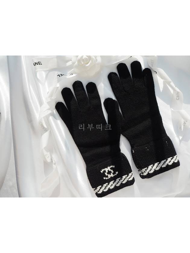 CC Logo Cashmere Gloves Black White AA8450 - CHANEL - BALAAN 4