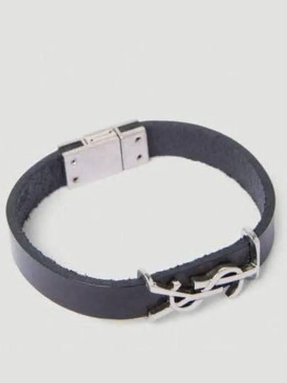 Opyum Silver Logo Leather Bracelet Black - SAINT LAURENT - BALAAN 2