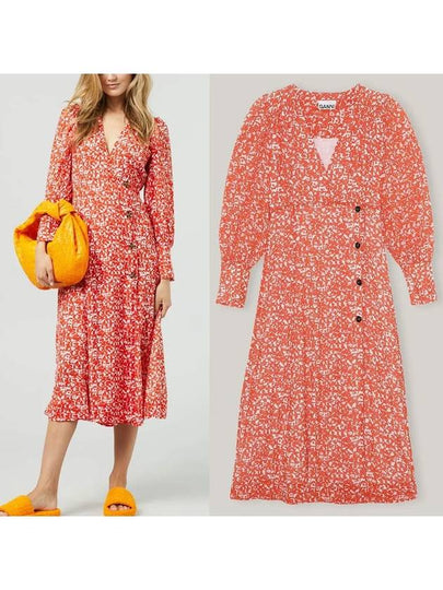 Women's Print Light Crepe Long Dress Orange - GANNI - BALAAN 2