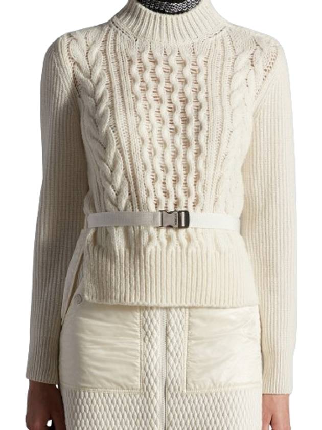 Women's Belted Wool Knit Top Offwhite - MONCLER - BALAAN.