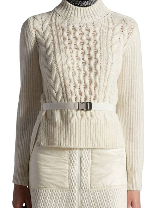 Women's Belted Wool Knit Top Off White - MONCLER - BALAAN 2