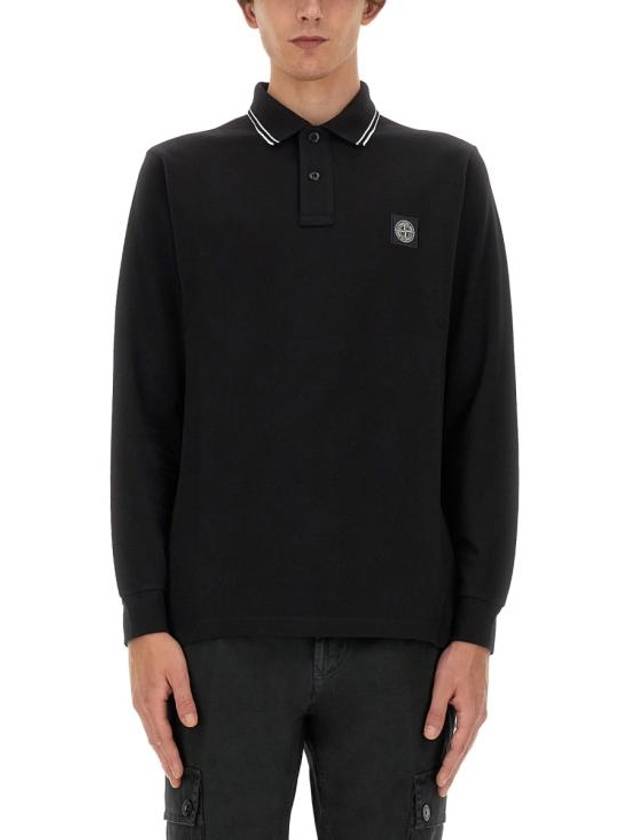 Logo Patch Polo Shirt Black - STONE ISLAND - BALAAN 1