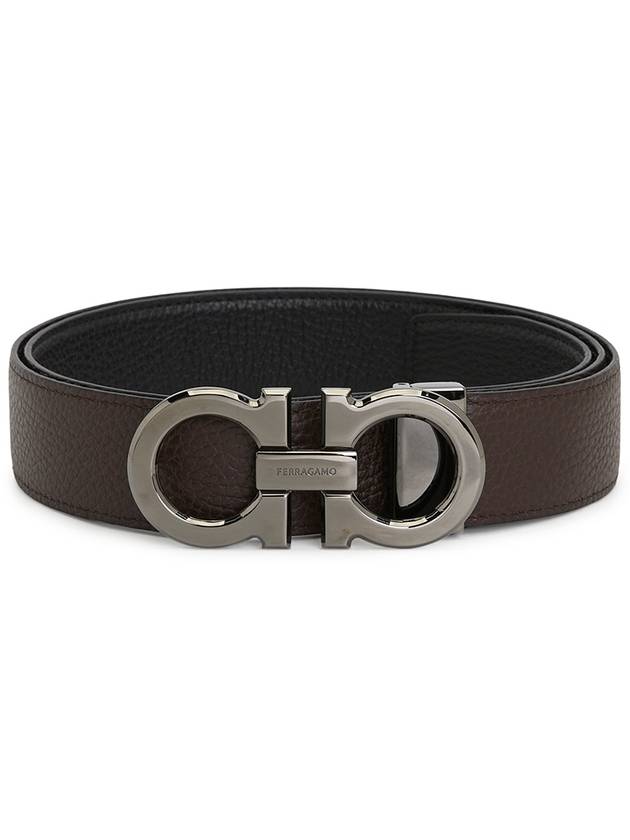 Reversible Gancini Leather Belt Dark Brown Black - SALVATORE FERRAGAMO - BALAAN 3