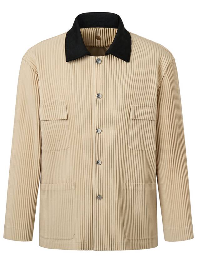 Men s collar color combination liner pleated work jacket beige - MONPLISSE - BALAAN 1