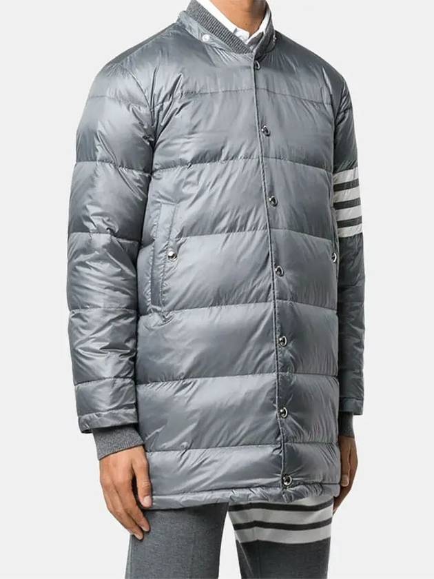 Men's 4 Bar Button Down Hooded Padding Grey - THOM BROWNE - BALAAN 5