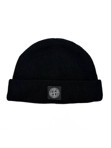 Logo Patch Beanie Black - STONE ISLAND - BALAAN.