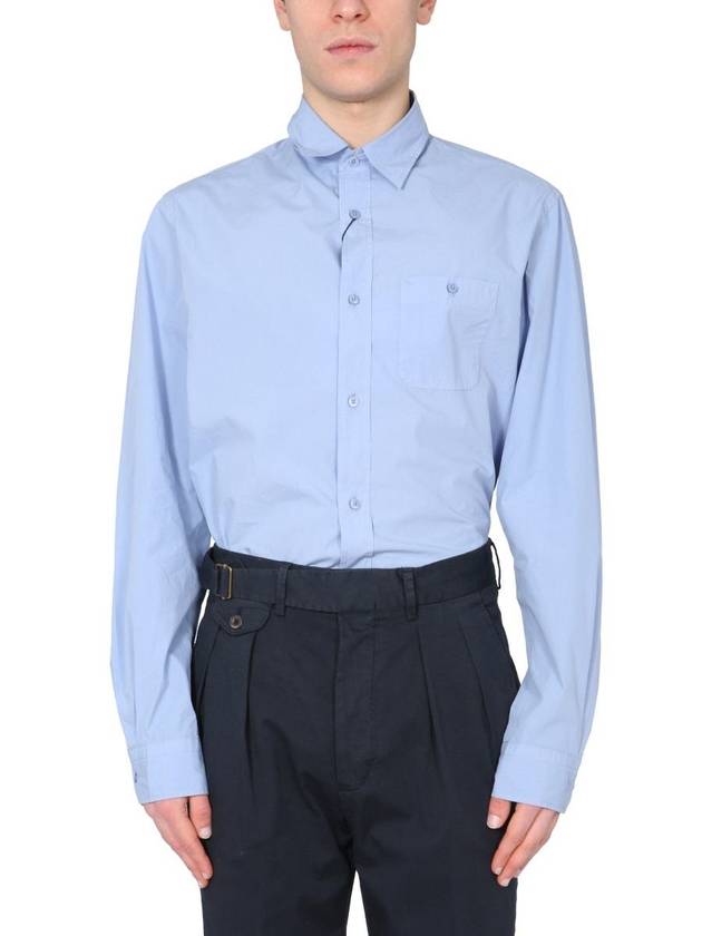 Pocket Detail Casual Regular Fit Long Sleeve Shirt Blue - KENZO - BALAAN 2