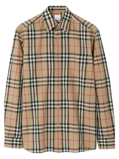 Check Cotton Long Sleeve Shirt Beige - BURBERRY - BALAAN 2