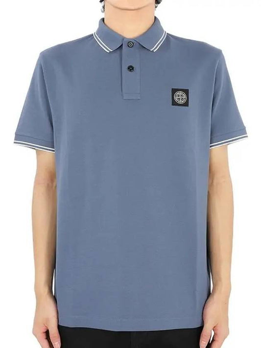 Stretch Cotton Pique Short Sleeve Polo Shirt Light Blue - STONE ISLAND - BALAAN 1