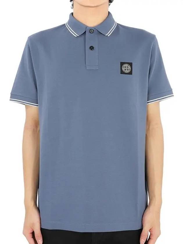 Stretch Cotton Pique Short Sleeve Polo Shirt Light Blue - STONE ISLAND - BALAAN 1