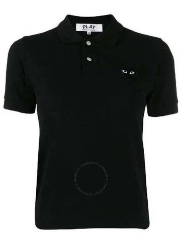 Cdg Play Heart Embroidered Polo Shirt In Black, Size Medium - COMME DES GARCONS PLAY - BALAAN 1