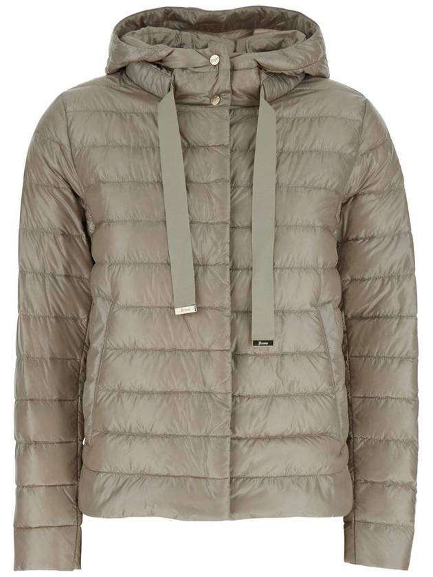 Beige Down Jacket With Drawstring Hood And Logo Detail On The Drawstring In Tech Fabric Woman - HERNO - BALAAN 1