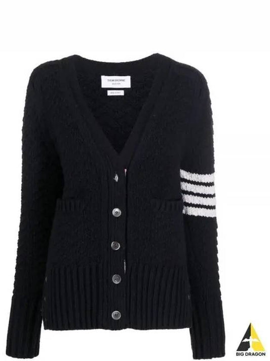 Chunky Link Merino 4 Bar VNeck Cardigan Navy - THOM BROWNE - BALAAN 2