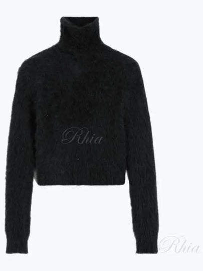 High Neck Alpaca Mohair Brushed Knit Top Black - AMI - BALAAN 2