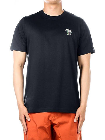 Zebra Print Cotton Short Sleeve T-Shirt Navy - PAUL SMITH - BALAAN 1