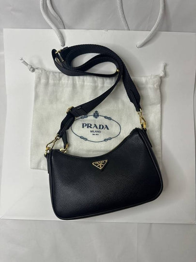 Saffiano leather mini chain cross bag black - PRADA - BALAAN 2