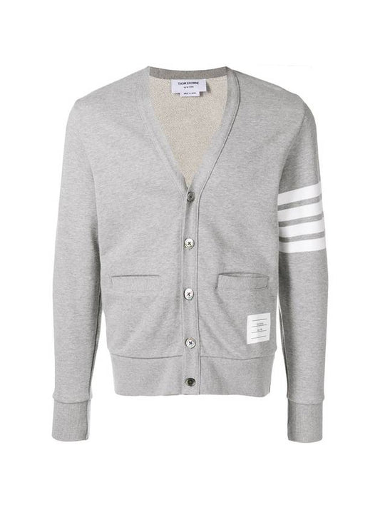 Classic V-Neck 4 Bar Stripe Cardigan Light Grey - THOM BROWNE - BALAAN 1