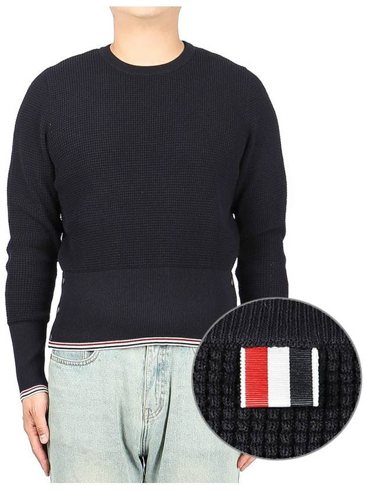 three stripe classic fit knit top navy - THOM BROWNE - BALAAN.