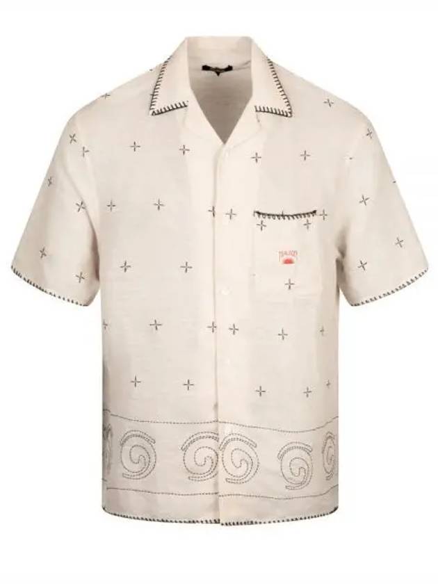 Men's Ronin Linen Button Down Short Sleeve Shirt Ivory - MALBON GOLF - BALAAN 2