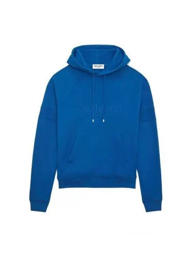 Embroidered Logo Hoodie Blue - SAINT LAURENT - BALAAN 2