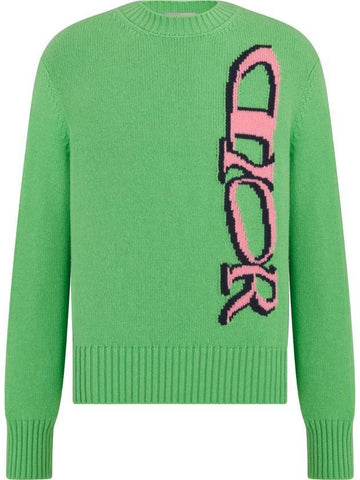 Logo Cashmere Knit Top Green - DIOR - BALAAN 1