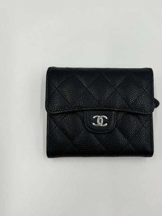 Women's Classic Half Wallet Caviar Lambskin Black Silver Plated AP0231 - CHANEL - BALAAN 2