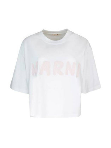 Logo Print Cropped Short Sleeve T-Shirt White - MARNI - BALAAN 1