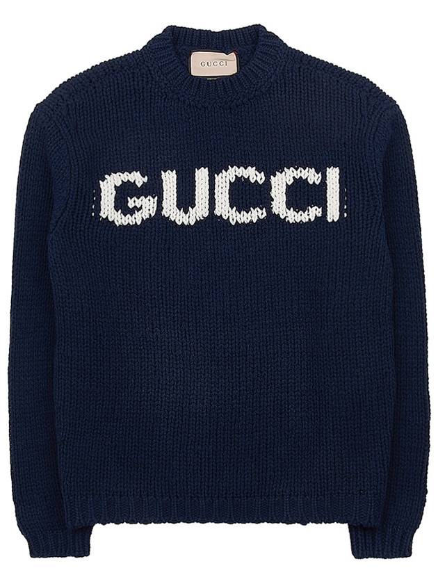 Logo Intarsia Wool Knit Top Navy - GUCCI - BALAAN 10