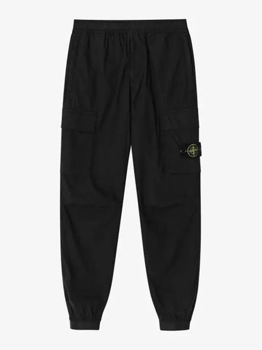 Stretch Cotton Tela Paracadute Cargo Straight Pants Black - STONE ISLAND - BALAAN 2