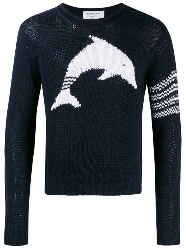 Dolphin Classic Crew Neck Pullover Knit Top Navy - THOM BROWNE - BALAAN 2