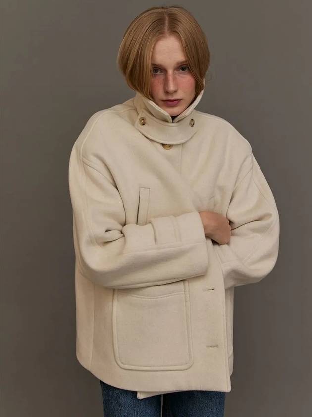 Women's Wool Half Pea Coat Ivory - LESEIZIEME - BALAAN 5